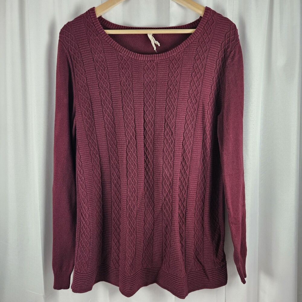 TeeBerry & Weave Women's Large Burgundy Cable Knit Sweater Cotton Viscose